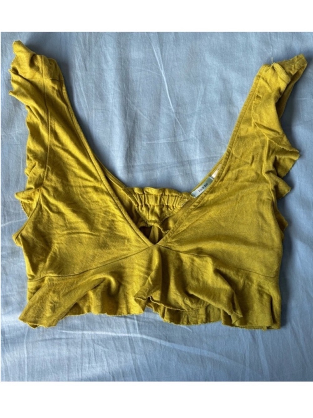 Kimchi Blue Mustard Ruffle V-Neck Crop Top - Picture 3 of 7